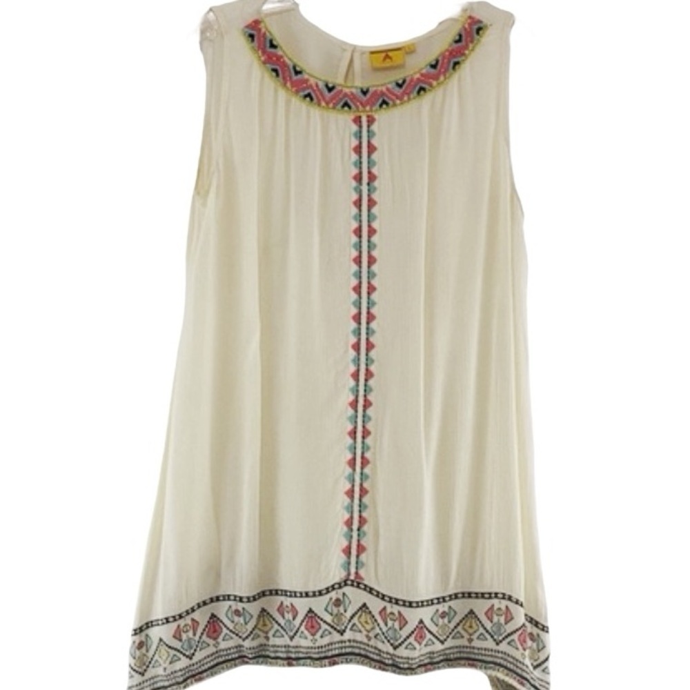 Ateesa Embroidered Beaded Sleeveless Tunic Long Tank Top Women Size Large Boho